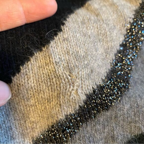 Outlander Vtg Sweater long open cardigan gray black metallic lambs wool angora M - Picture 5 of 8